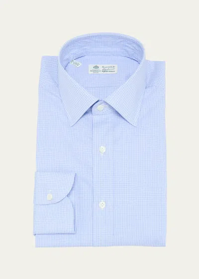 Shop Borrelli Men's Cotton Micro-check Dress Shirt In 1 Blue