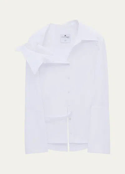 Shop Courrèges Layered One-shoulder Button-front Blouse In Heritage White