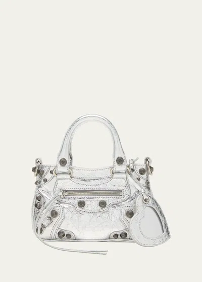 Shop Balenciaga Neo Cagole Mini Metallic Leather Tote Bag In 8122 Silver