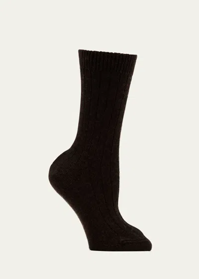 Shop Maria La Rosa Ribbed Cashmere Crew Socks In Dark Brown