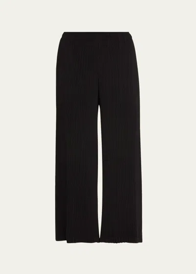 Shop Issey Miyake Hatching Pleated Wide Leg Pants In Black