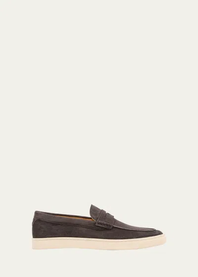 Shop Brunello Cucinelli Men's Suede Moccasin Penny Loafers In Charcoal