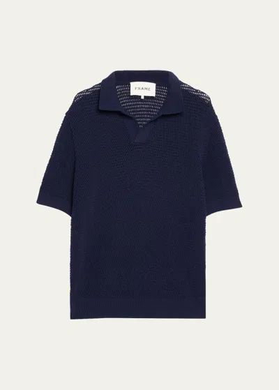 Shop Frame Men's Cotton-silk Polo Sweater In Navy