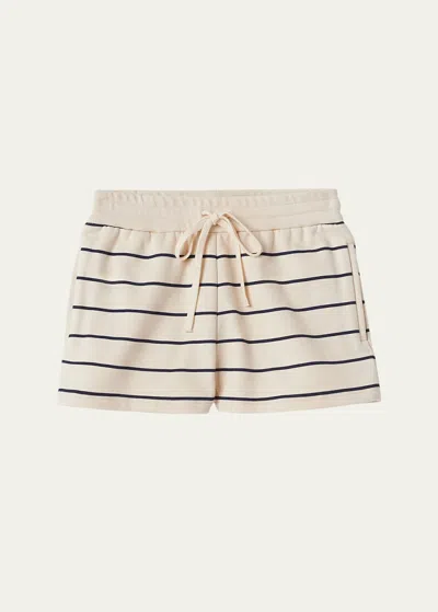 Shop Miu Miu Stripe Drawstring Fleece Shorts In F075r Naturale Bl