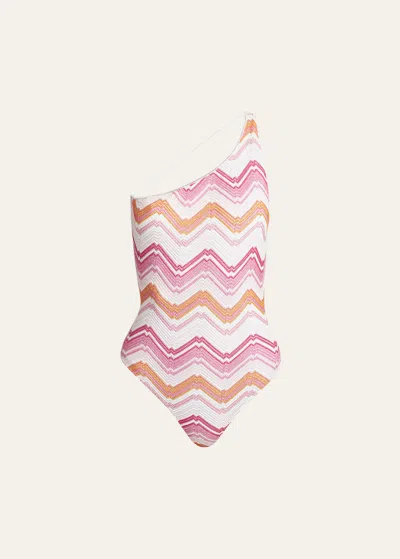 Shop Missoni Microshaded Zig-zag One-piece Swimsuit In Microshaded Pink