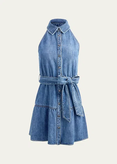 Shop Alice And Olivia Miranda Sleeveless Denim Mini Dress In Albee Vintage Blu