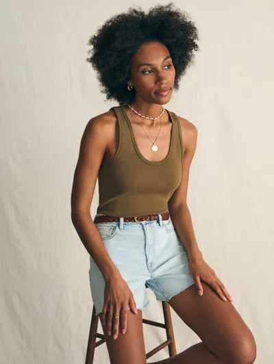 Shop Faherty Sunwashed Rib Tank In Military Olive
