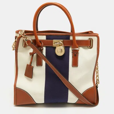Shop Michael Michael Kors Tricolor Canvas And Leather Large Hamilton North South Tote In Multi