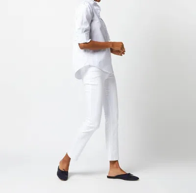 Shop Ann Mashburn Elbow Sleeve Frill Shirt In White/blue Graph Check Poplin In Multi