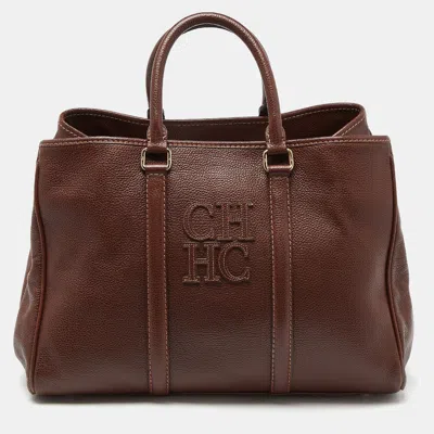 Shop Ch Carolina Herrera Grained Leather Matteo Tote In Brown