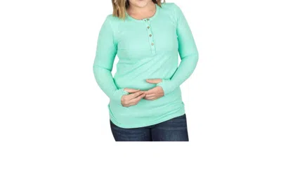 Shop Michelle Mae Spring Long Sleeve Henley Top In Neon Mint In Blue