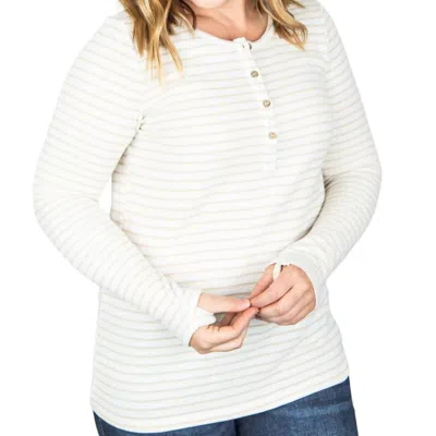 Shop Michelle Mae Harper Long Sleeve Henley Top In Cream/tan Stripes In Beige