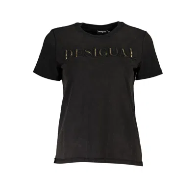 Shop Desigual Elegant Crew Neck Tee With Contrast Women's Details In Black