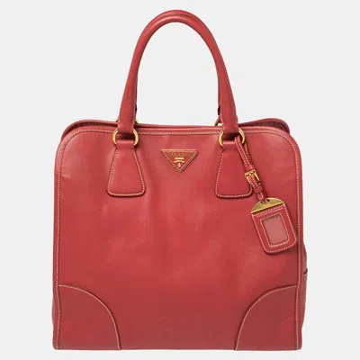 Shop Prada Saffiano Lux Leather Tote In Red