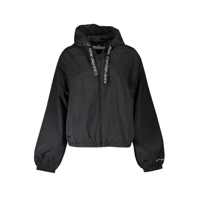 Shop Calvin Klein Sleek Long-sleeved Hooded Sports Women's Jacket In Black