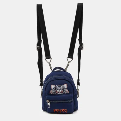 Shop Kenzo Navy Neoprene Mini Embroidered Tiger Backpack In Blue