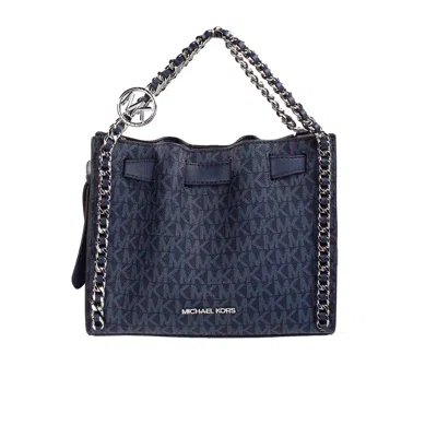 Shop Michael Kors Mina Small Belted Navy Signature Pvc Chain Inlay Crossbody Women's Bag In Multi