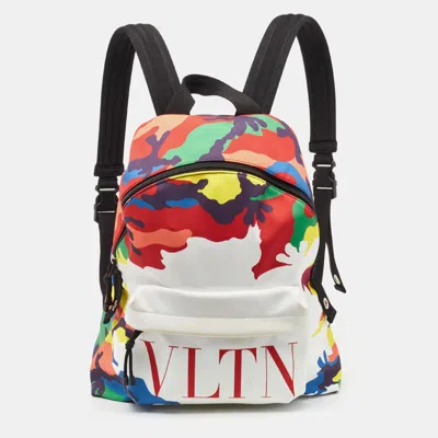 Shop Valentino Multicolor Camo Print Nylon Vltn Logo Backpack