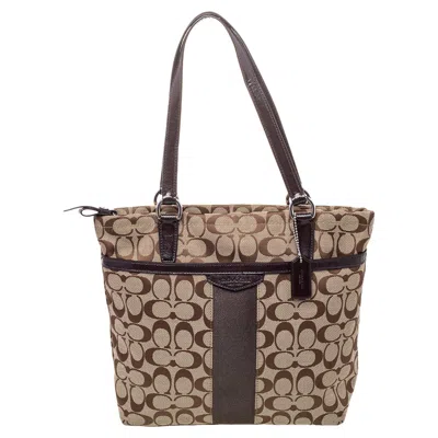 Shop Coach /beige Canvas And Patent Leather Top Zip Tote