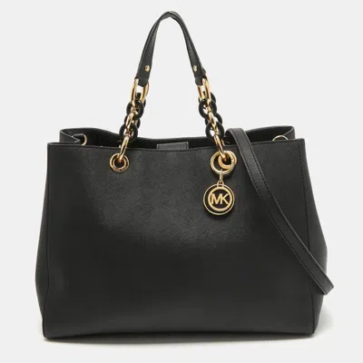 Shop Michael Michael Kors Saffiano Leather Large Cynthia Tote In Black