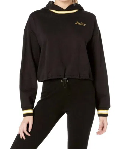 Shop Juicy Couture Fleece Hooded Cropped Cinched Pullover In Black