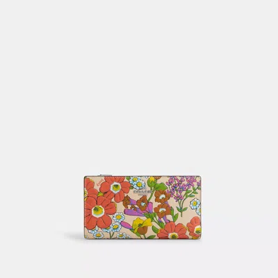 Shop Coach Outlet Slim Zip Wallet With Floral Print In Multi