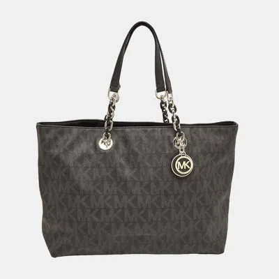 Shop Michael Michael Kors Signature Coated Canvas Cynthia Large Tote In Black