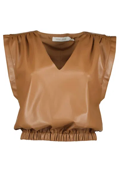 Shop Bishop + Young Simone Vegan Leather Top In Latte In Multi