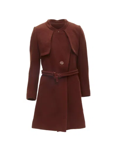 Shop Chloé Chloe 2015 Brick Red Wool Toggle Belt Long Coat