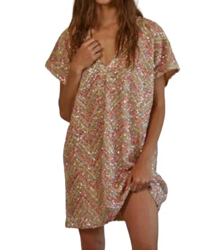 By Together V Neck Sparkle Mini Dress In Gold Mul In Multi