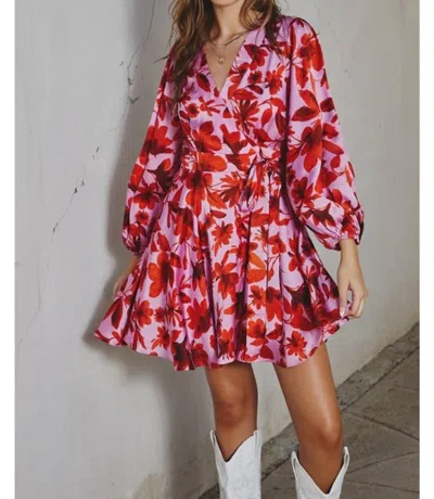 Shop Dress Forum Autumn Lily Satin Wrap Mini Dress In Sunbaked Orchid In Multi