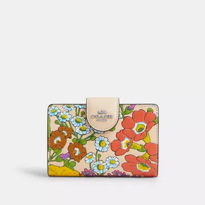 Shop Coach Outlet Medium Corner Zip Wallet With Floral Print In Multi