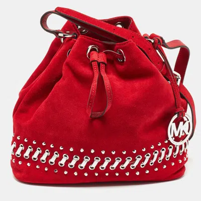 Shop Michael Kors Suede And Leather Frankie Drawstring Bag In Red