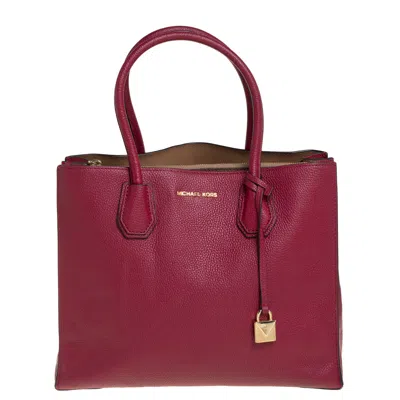 Shop Michael Kors Burgundy Grained Leather Large Mercer Tote In White