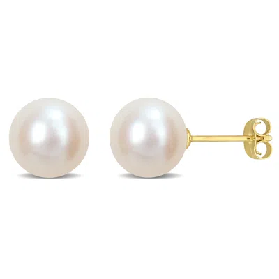 Mimi & Max 9-9.5mm White Cultured Freshwater Pearl Stud Earrings In 14k Yellow Gold In White