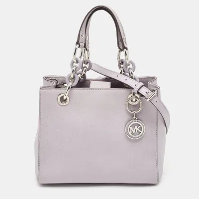 Shop Michael Kors Lilac Leather Small Cynthia Tote In Purple