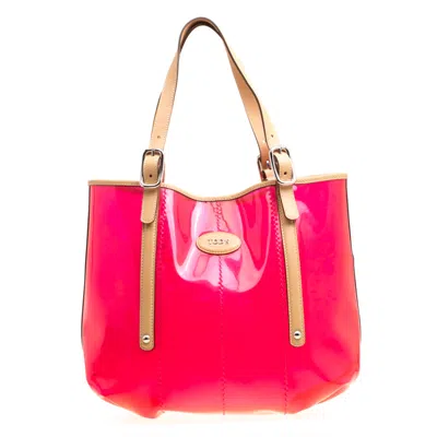 Shop Tod's Red/beige Pvc And Leather Tote
