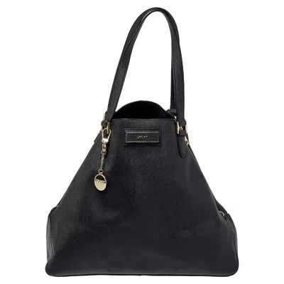 Shop Dkny Saffiano Leather Double Zip Tote In Black