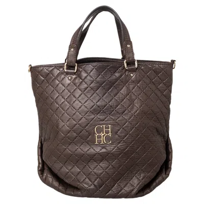 Shop Carolina Herrera Quilted Leather Tote In Brown
