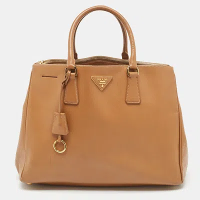 Shop Prada Saffiano Leather Large Double Zip Tote In Brown