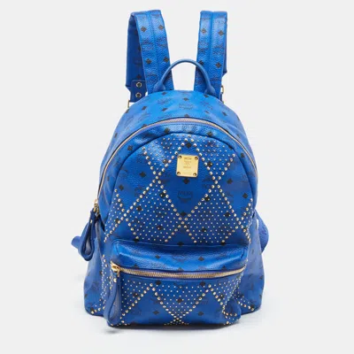 Shop Mcm Visetos Leather Large Studded Stark Backpack In Blue