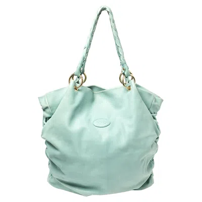 Shop Tod's Pleated Leather Tote In Green