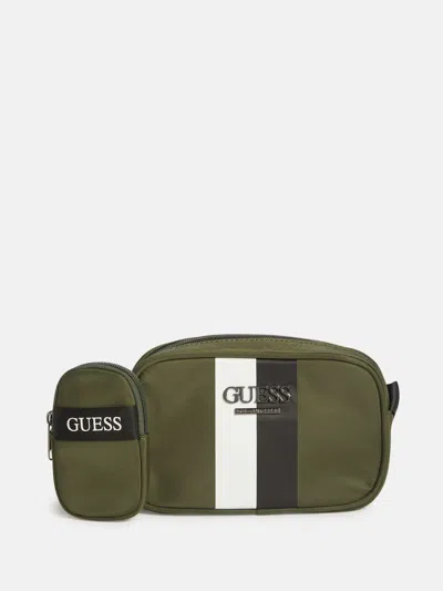 Shop Guess Factory Striped Camera Crossbody In Green