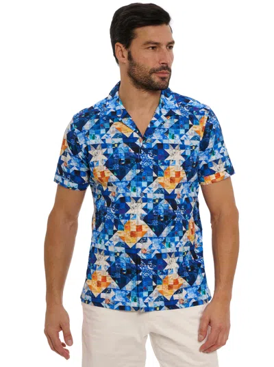 Robert Graham Sashiko Patchwork Print Regular Fit Button Down Camp Shirt In Multi