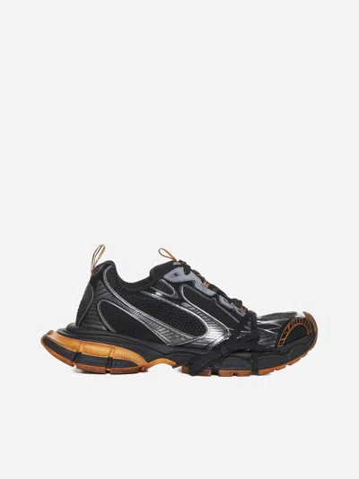 Shop Balenciaga 3xl Mesh And Faux Leather Sneakers In Black,orange,grey