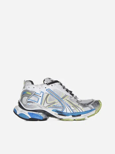 Shop Balenciaga Runner Mesh And Faux Leather Sneakers In White,yellow,blue