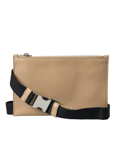 Shop Dolce & Gabbana Beige Calf Leather Zip Fanny Pack Belt Pouch Bags