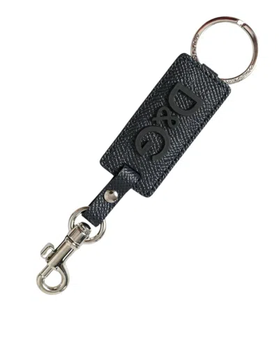Shop Dolce & Gabbana Black Calf Leather Dg Logo Silver Brass Keyring Keychain