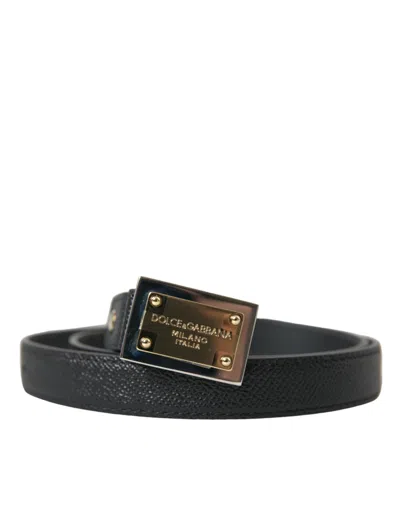Shop Dolce & Gabbana Black Leather Gold Square Metal Buckle Belt