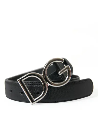 Shop Dolce & Gabbana Black Leather Silver Dg Logo Buckle Belt